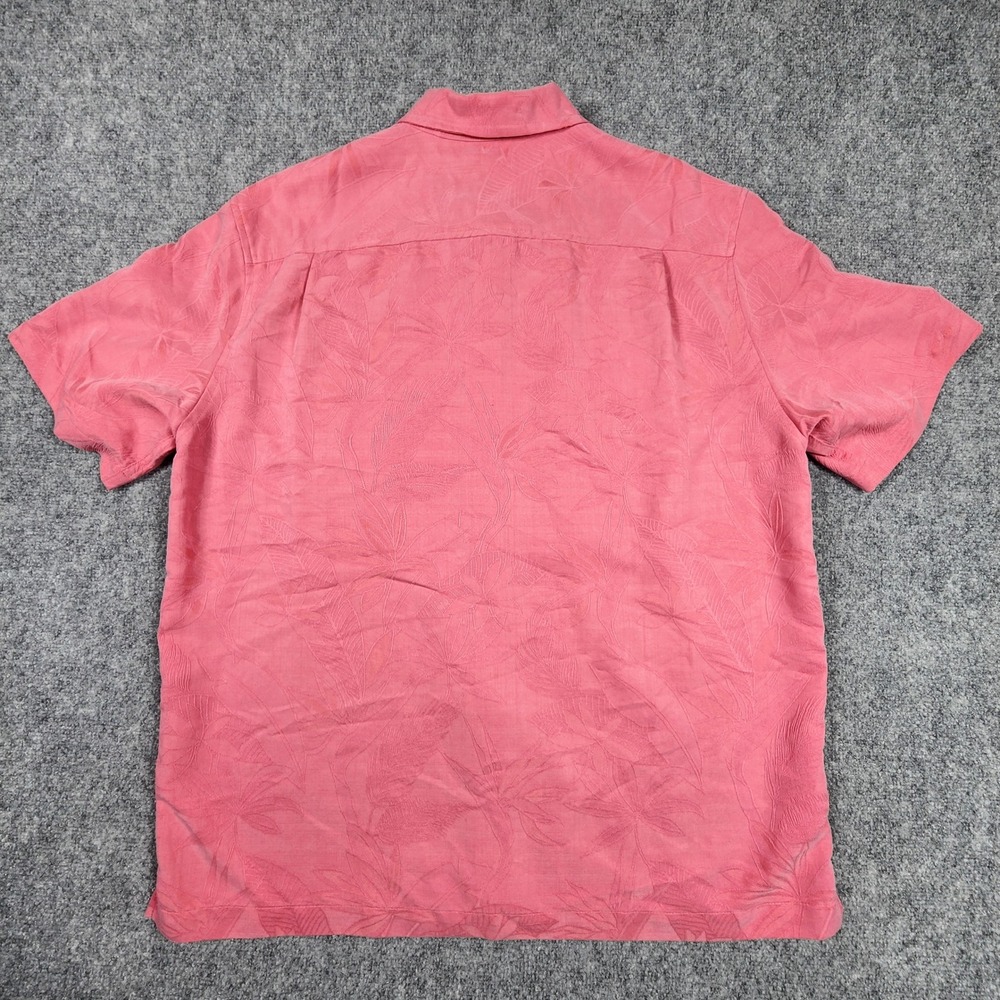 Caribbean Mens Large Pink Tropical Leaf Jacquard Modal Blend Camp Shirt L - Picture 6 of 6